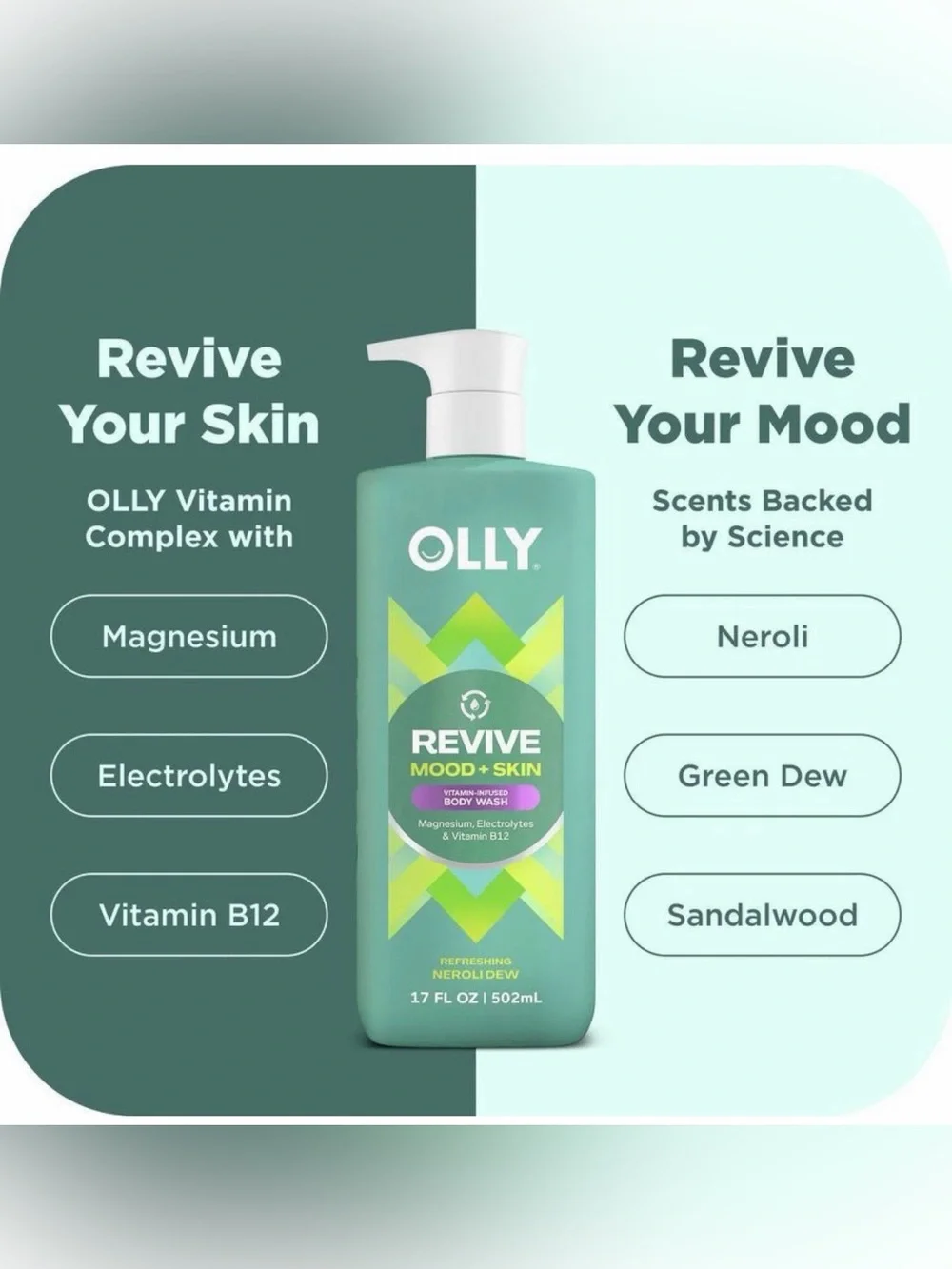 OLLY Revive Mood Skin Body Wash Travel Size 3oz Neroli Dew Magnesium B12 Sealed